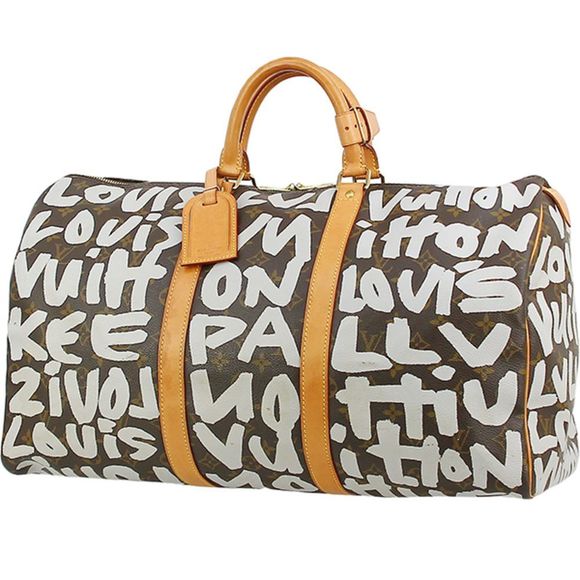 Louis Vuitton Keepall 50 Graffiti Monogram Leather Brown Travel Bag - Picture 1 of 6